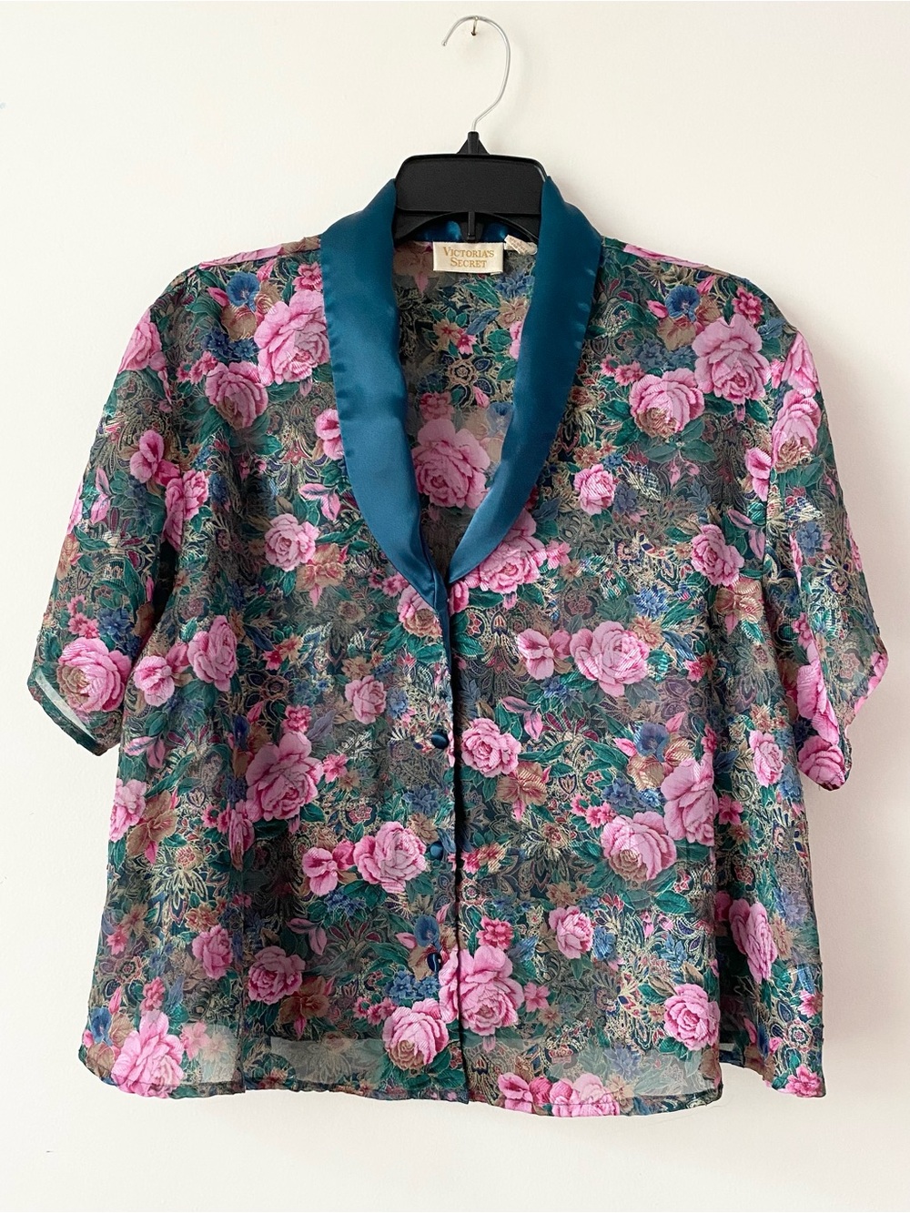 Vintage Victoria's Secret Gold Label Sheer Floral Button-up Top